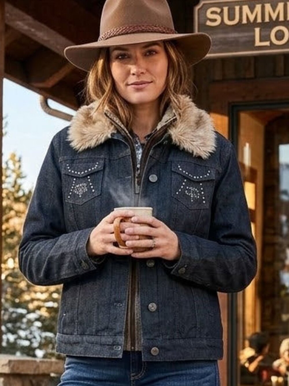 HIP JEANS  LADIES BLACK FAUX FUR LINED JEAN JACKET